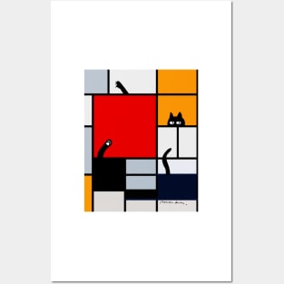 mondrian painting plus cat Posters and Art